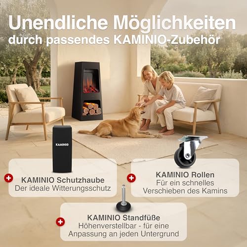 KAMINIO Elektrischer Gartenkamin Kai - Elektro Terrassenofen mit Heizung, 3D-Flammeneffekt, Holzfach, LED-Ambientelicht, Fernbedienung (Large) – Bild 5