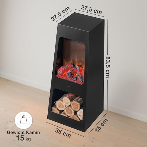KAMINIO Elektrischer Gartenkamin Kai - Elektro Terrassenofen mit Heizung, 3D-Flammeneffekt, Holzfach, LED-Ambientelicht, Fernbedienung (Large) – Bild 6