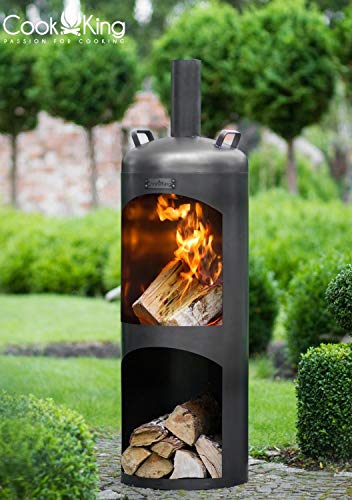 Gartenkamin Faro Gartenofen H 158 cm zum Heizen und Grillen Terrassenofen aus Naturstahl Kamin Ofen CookKing – Bild 5