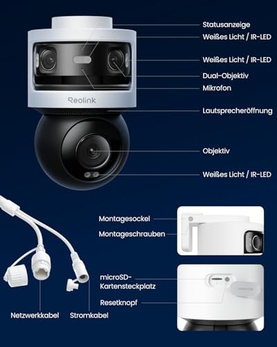 Reolink Dreifachobjektiv PoE Sicherheitskamera für den Außenbereich, 10MP 180° Panorama & 4K PT mit Auto-Tracking, KI-Videosuche, Perimeterschutz, Farb- & IR-Nachtsicht, 24/7-Aufzeichnung, OMVI 3i PoE – Bild 9