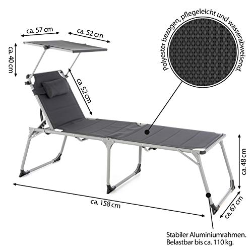 Nexos Trading XXL Senioren-Liege extra hoch für Senioren Gartenliege Sonnenliege Liegestuhl Klappliege –Gartenstuhl aus Aluminium & Textilene – Farbe dunkelgrau – Bild 7