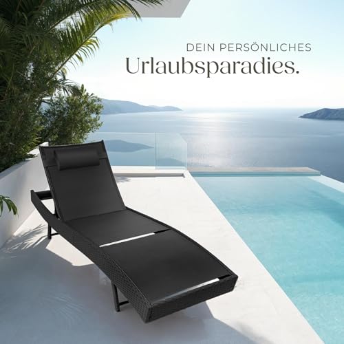 tectake® Sonnenliege, 6-Fach verstellbare Rückenlehne, Gartenliege wetterfest, Poolliege mit Kopfkissen, Outdoor Liege, UV-beständig, Strandliege für Garten, Terrasse und Balkon - schwarz – Bild 8
