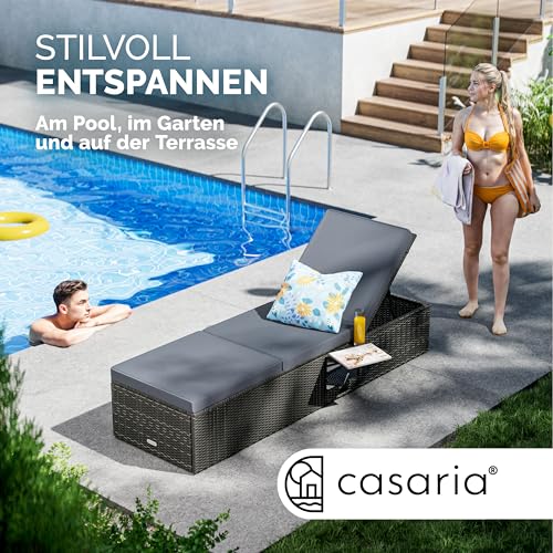 Casaria® Sonnenliege mit Klapptisch 7cm Auflagen Wetterfest Gartenliegen 160kg Belastbar Gartenmöbel Liegestuhl Polyrattan Grau Anthrazit 200x58cm – Bild 4