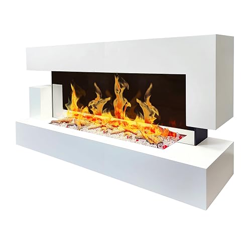 CHEMIN'ARTE Elektrokamin - Wandkamin Elektrisch - Quartz 3XL 153x65zm mit heizung 2000W - Weiß - Kamin deko - mit Fernbedienung - LED-Flammeneffekt – Bild 4