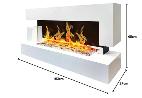 CHEMIN'ARTE Elektrokamin - Wandkamin Elektrisch - Quartz 3XL 153x65zm mit heizung 2000W - Weiß - Kamin deko - mit Fernbedienung - LED-Flammeneffekt – Bild 5