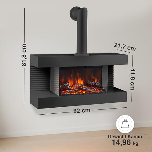 KAMINIO Elektrokamin Liz mit Ofenrohr - Elektrischer Wandkamin mit Heizung, 3D-Flammeneffekt, LED-Ambientelicht, Fernbedienung (Schwarz) – Bild 6