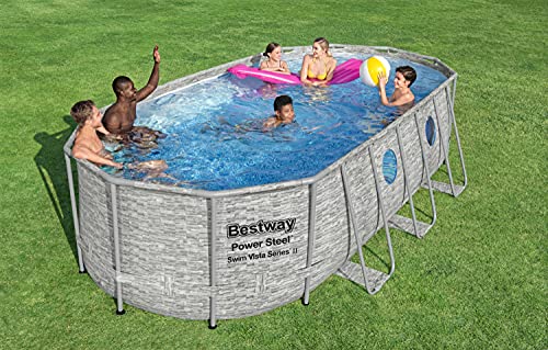 Bestway Power Steel Swim Vista Series Frame Pool Komplett-Set mit Filterpumpe 549 x 274 x 122 cm, Steinwand-Optik (Cremegrau), oval – Bild 11