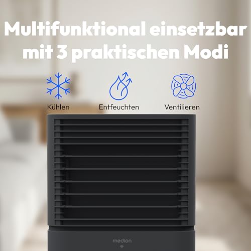 MEDION Smarte Mobile Klimaanlage mit Abluftschlauch P901 (9000 BTU, mobil, inkl. Fensterabdichtung, bis 32m², 3in1,Kühlen Entfeuchten Ventilieren, App- und Sprachsteuerung, Schlafmodus – Bild 3