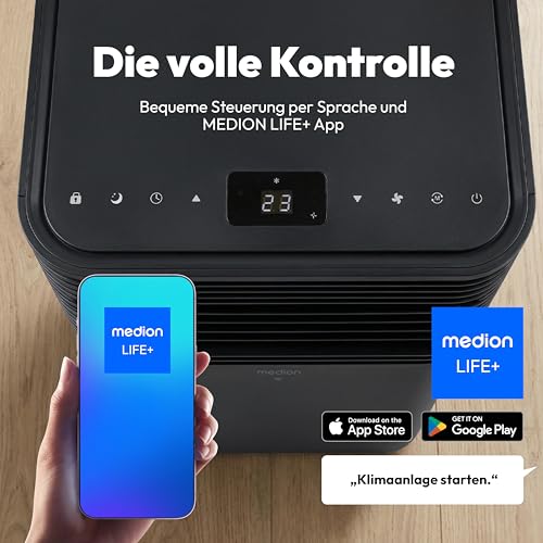 MEDION Smarte Mobile Klimaanlage mit Abluftschlauch P901 (9000 BTU, mobil, inkl. Fensterabdichtung, bis 32m², 3in1,Kühlen Entfeuchten Ventilieren, App- und Sprachsteuerung, Schlafmodus – Bild 4