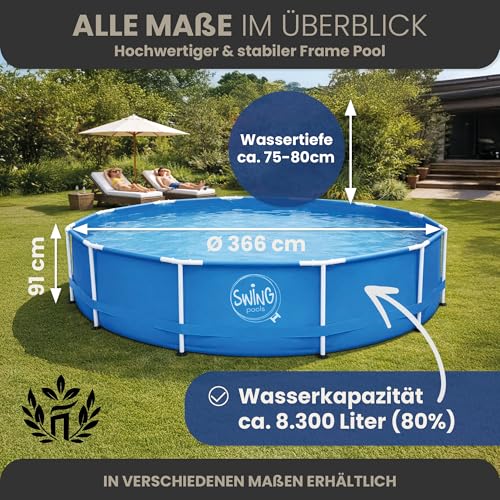 HAF - Swing Frame Pool rund Stein-Optik (Ø 366 cm, 91 cm tief) - Gartenpool mit 8.300 Liter - Robust, UV-geschützt & korrosionsbeständig - Stabiler Metallrahmen - Schnellaufbau ohne Werkzeug – Bild 2