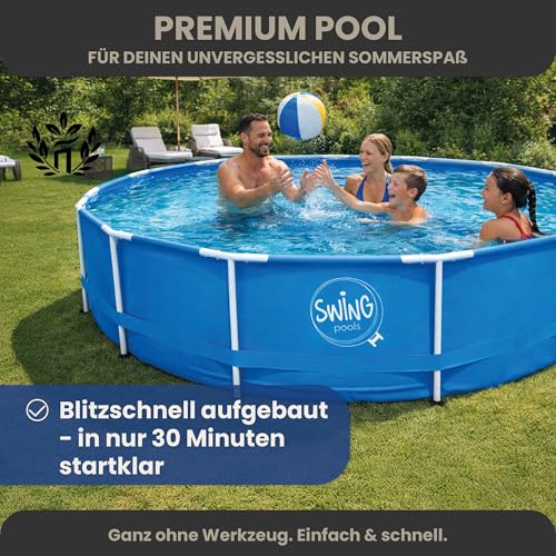 HAF - Swing Frame Pool rund Stein-Optik (Ø 366 cm, 91 cm tief) - Gartenpool mit 8.300 Liter - Robust, UV-geschützt & korrosionsbeständig - Stabiler Metallrahmen - Schnellaufbau ohne Werkzeug – Bild 3