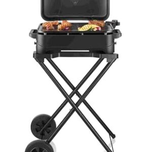 Severin Stand- und Tischgrill, Elektro-Grill für Balkon, 2300W, 10 Min. Aufheizzeit, Keramik-Beschichtung, max. 230°C, mit Deckel, Standgestell, Thermometer, 45x30cm Grillfläche, matt-schwarz, PG 8598