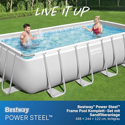 Bestway Power Steel Frame Pool Komplett-Set mit Sandfilteranlage 488 x 244 x 122 cm, lichtgrau, eckig – Bild 2