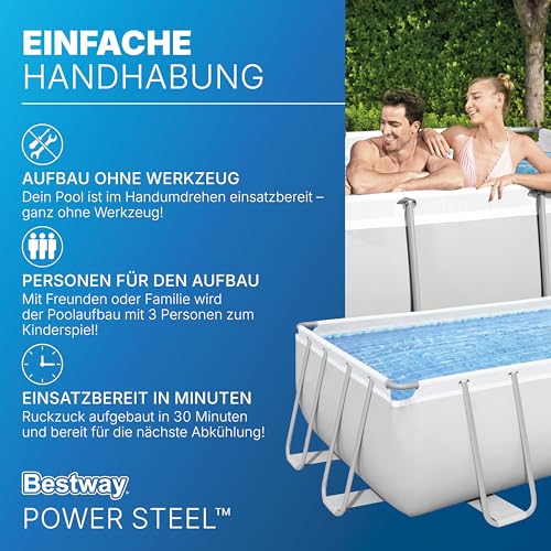 Bestway Power Steel Frame Pool Komplett-Set mit Sandfilteranlage 488 x 244 x 122 cm, lichtgrau, eckig – Bild 4