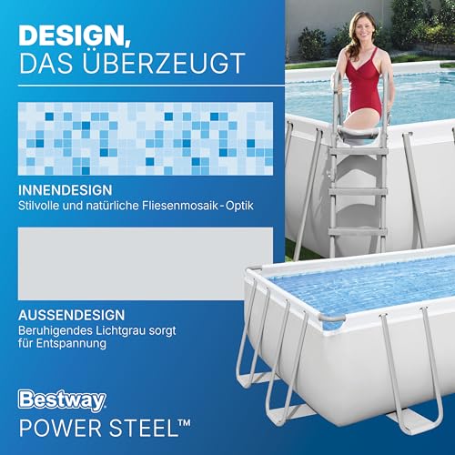 Bestway Power Steel Frame Pool Komplett-Set mit Sandfilteranlage 488 x 244 x 122 cm, lichtgrau, eckig – Bild 5