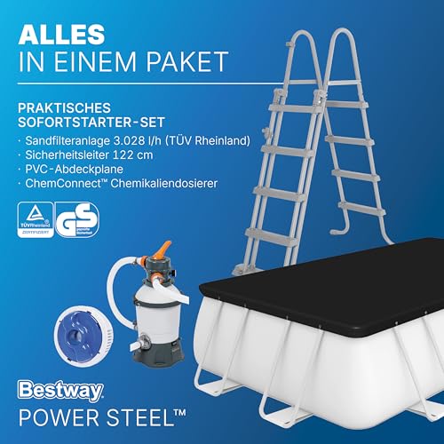 Bestway Power Steel Frame Pool Komplett-Set mit Sandfilteranlage 488 x 244 x 122 cm, lichtgrau, eckig – Bild 6