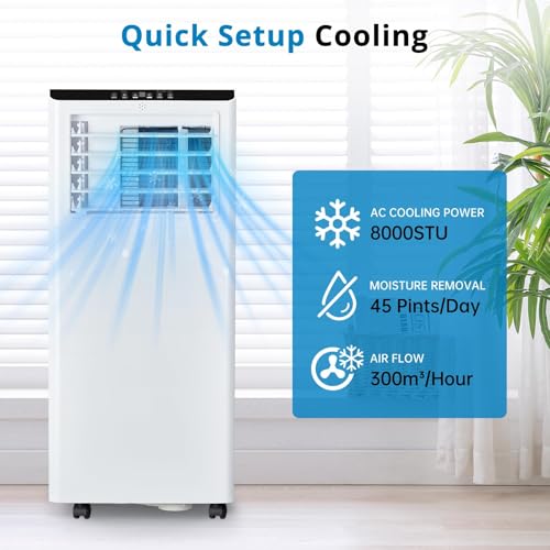 7000 BTU Mobiles Klimagerät mit Abluftschlauch für 30–40 m², leiser 4-in-1 Raumkühler mit Entfeuchtung, Ventilation und Follow-Me, R290, 24h-Timer, Fernbedienung, Fenster-Set, Energieklasse A – Bild 4