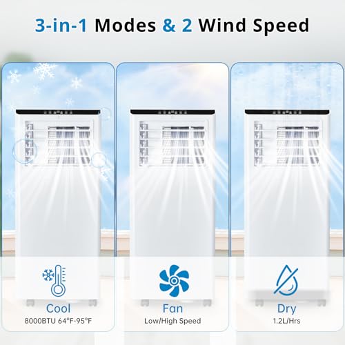 7000 BTU Mobiles Klimagerät mit Abluftschlauch für 30–40 m², leiser 4-in-1 Raumkühler mit Entfeuchtung, Ventilation und Follow-Me, R290, 24h-Timer, Fernbedienung, Fenster-Set, Energieklasse A – Bild 2