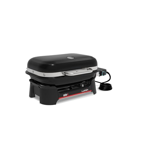 Weber Lumin Kompakt Tragbarer Elektrogrill, Heizt bis 315°C, mit Deckelthermometer, porzellanemaillierten Gusseisenrosten, 43 x 32 cm Grillfläche, schwarz (1502012) – Bild 3
