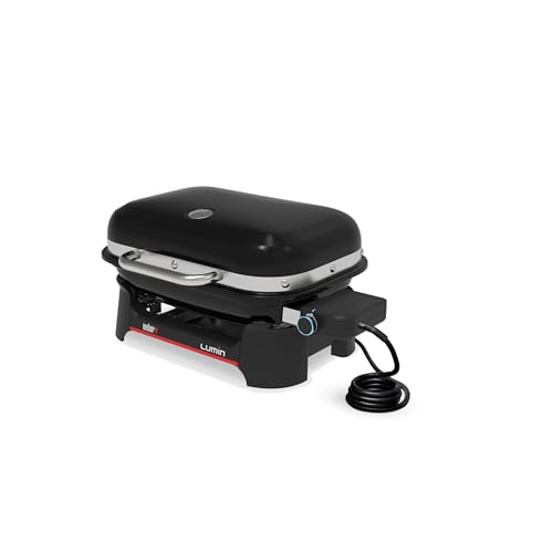 Weber Lumin Kompakt Tragbarer Elektrogrill, Heizt bis 315°C, mit Deckelthermometer, porzellanemaillierten Gusseisenrosten, 43 x 32 cm Grillfläche, schwarz (1502012) – Bild 4