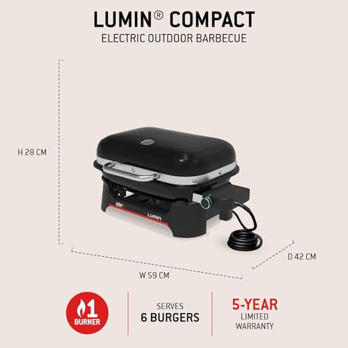 Weber Lumin Kompakt Tragbarer Elektrogrill, Heizt bis 315°C, mit Deckelthermometer, porzellanemaillierten Gusseisenrosten, 43 x 32 cm Grillfläche, schwarz (1502012) – Bild 5