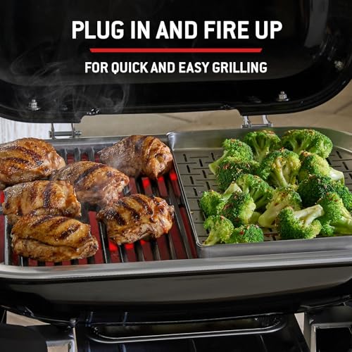 Weber Lumin Kompakt Tragbarer Elektrogrill, Heizt bis 315°C, mit Deckelthermometer, porzellanemaillierten Gusseisenrosten, 43 x 32 cm Grillfläche, schwarz (1502012) – Bild 6