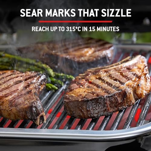 Weber Lumin Kompakt Tragbarer Elektrogrill, Heizt bis 315°C, mit Deckelthermometer, porzellanemaillierten Gusseisenrosten, 43 x 32 cm Grillfläche, schwarz (1502012) – Bild 9