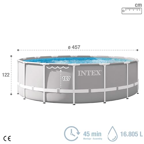 Intex 26726NP – Aufstellpool Prism Frame Rund, Filterpumpe 3785 L/h, Leiter, Bodenplane und Abdeckplane, 16805 L, Stahl und PVC, Grau, 457x122 cm – Bild 4