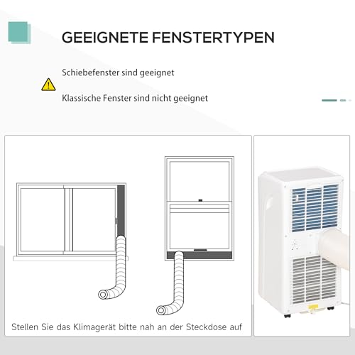 HOMCOM Mobile Klimaanlage, 7000BTU 3-in-1 Klimagerät - Kühlen, Entfeuchtung und Ventilation – Luftentfeuchter, Ventilator, mit Fernbedienung 24h Timer, 2 Geschwindigkeitsstufen, für 10-15 m², Weiß – Bild 8