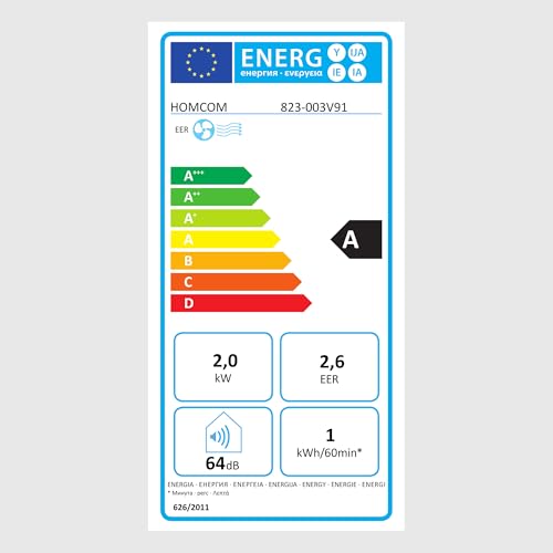 HOMCOM Mobile Klimaanlage, 7000BTU 3-in-1 Klimagerät - Kühlen, Entfeuchtung und Ventilation – Luftentfeuchter, Ventilator, mit Fernbedienung 24h Timer, 2 Geschwindigkeitsstufen, für 10-15 m², Weiß – Bild 9