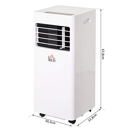 HOMCOM Mobile Klimaanlage, 7000BTU 3-in-1 Klimagerät - Kühlen, Entfeuchtung und Ventilation – Luftentfeuchter, Ventilator, mit Fernbedienung 24h Timer, 2 Geschwindigkeitsstufen, für 10-15 m², Weiß – Bild 7