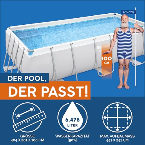 Bestway Power Steel Ersatz Frame Pool ohne Ersatz Frame Pool 404 x 201 x 100 cm, lichtgrau, eckig – Bild 3