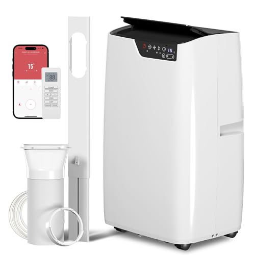 HOMCOM Mobiles Klimagerät mit Abluftschlauch 12000 BTU 3,5 kW, 4-in-1 Mobile Klimaanlage mit Kühlen, Ventilieren, Entfeuchten, Schlafmodus, WLAN-Sprachfernbedienung, Timer, für Räume bis 35㎡