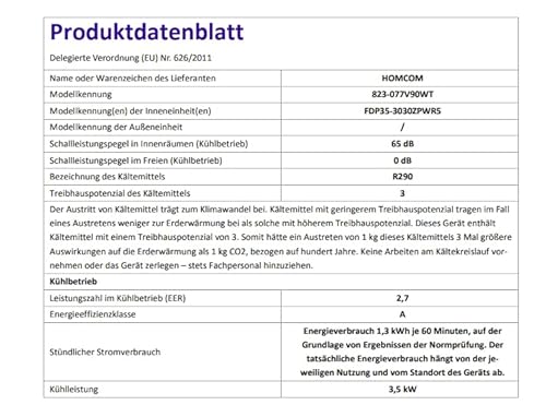 HOMCOM Mobiles Klimagerät mit Abluftschlauch 12000 BTU 3,5 kW, 4-in-1 Mobile Klimaanlage mit Kühlen, Ventilieren, Entfeuchten, Schlafmodus, WLAN-Sprachfernbedienung, Timer, für Räume bis 35㎡ – Bild 10