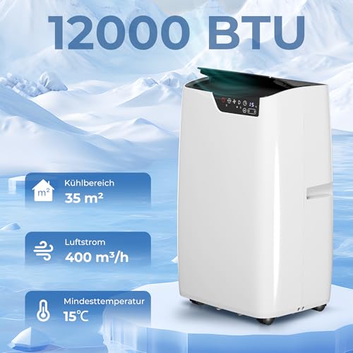 HOMCOM Mobiles Klimagerät mit Abluftschlauch 12000 BTU 3,5 kW, 4-in-1 Mobile Klimaanlage mit Kühlen, Ventilieren, Entfeuchten, Schlafmodus, WLAN-Sprachfernbedienung, Timer, für Räume bis 35㎡ – Bild 3