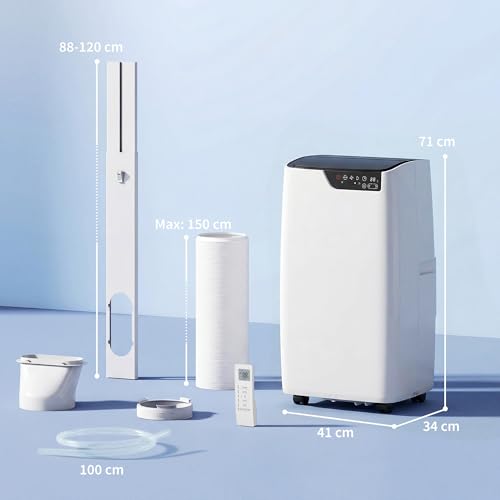 HOMCOM Mobiles Klimagerät mit Abluftschlauch 12000 BTU 3,5 kW, 4-in-1 Mobile Klimaanlage mit Kühlen, Ventilieren, Entfeuchten, Schlafmodus, WLAN-Sprachfernbedienung, Timer, für Räume bis 35㎡ – Bild 7