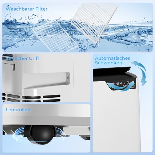 HOMCOM Mobiles Klimagerät mit Abluftschlauch 12000 BTU 3,5 kW, 4-in-1 Mobile Klimaanlage mit Kühlen, Ventilieren, Entfeuchten, Schlafmodus, WLAN-Sprachfernbedienung, Timer, für Räume bis 35㎡ – Bild 9