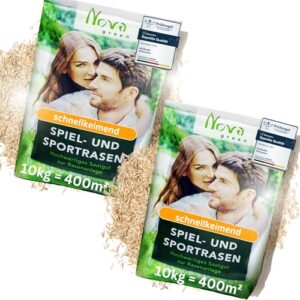 Premium Rasensamen schnellkeimend 20kg = 800m² | Frühjahr Sport und Spiel Rasen - SEHR GUT getestet - Grassamen trockenresistent | Ideal für Rasensaat und Nachsaat