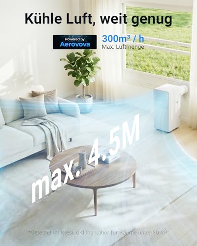 KresicoKlima Mobile Klimaanlage 9000 BTU, Klimaanlage mobil mit Abluftschlauch, Mobiles Klimagerät mit Abluftschlauch für Räume bis zu 33m²/90m³, Klimagerät mit Timer, R290, weiß – Bild 3