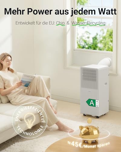 KresicoKlima Mobile Klimaanlage 9000 BTU, Klimaanlage mobil mit Abluftschlauch, Mobiles Klimagerät mit Abluftschlauch für Räume bis zu 33m²/90m³, Klimagerät mit Timer, R290, weiß – Bild 5