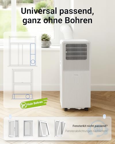 KresicoKlima Mobile Klimaanlage 9000 BTU, Klimaanlage mobil mit Abluftschlauch, Mobiles Klimagerät mit Abluftschlauch für Räume bis zu 33m²/90m³, Klimagerät mit Timer, R290, weiß – Bild 6