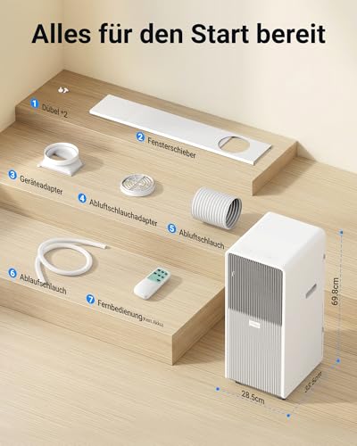 KresicoKlima Mobile Klimaanlage 9000 BTU, Klimaanlage mobil mit Abluftschlauch, Mobiles Klimagerät mit Abluftschlauch für Räume bis zu 33m²/90m³, Klimagerät mit Timer, R290, weiß – Bild 7