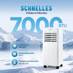 Alternative view of ROVSUN 3 in 1 Klimaanlage Mobil 7000 BTU mit Abluftschlauch, Moiles Klimagerät mit Kühl-, Entfeuchtungs- und Lüftungsfunktion, Mini Klimaanlage mit LED-Display & Fernbedienung & APP, 24H-Timer