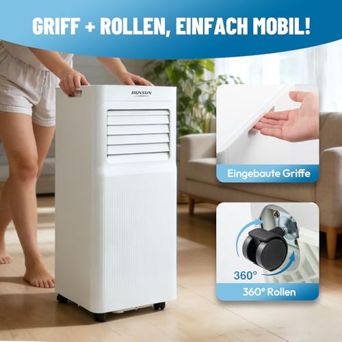 ROVSUN 3 in 1 Klimaanlage Mobil 7000 BTU mit Abluftschlauch, Moiles Klimagerät mit Kühl-, Entfeuchtungs- und Lüftungsfunktion, Mini Klimaanlage mit LED-Display & Fernbedienung & APP, 24H-Timer – Bild 7