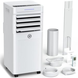 Klimaanlage Mobil 9000 BTU, 3-in-1 Mobile Klimaanlage mit Abluftschlauch,Kühlen,Entfeuchten, Luftzirkulation, LED Display&Fernbedienung, 24h-Timer, Leise&Energieeffizient, Für Räume bis zu 90 m³(33㎡)