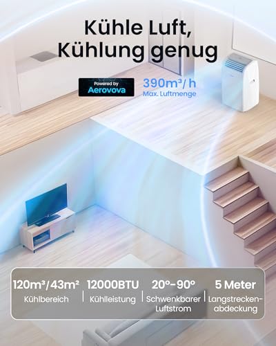 Newentor mobile Klimaanlage 12000 BTU, Klimaanlage mobil mit Abluftschlauch für Räume bis 43㎡, kühlen/entfeuchten/ventilieren mit Fernbedienung – Bild 4
