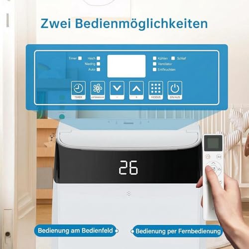 Garvee Klimaanlage Mobil 12000 BTU, 4-in-1 Mobile Klimaanlage mit Abluftschlauch Fernbedienung, Leise 51dB, Kühlen/Entfeuchten/Ventilator/Schlafmodus, Follow-Me, Kältemittel R290, für Räume bis 50㎡ – Bild 4