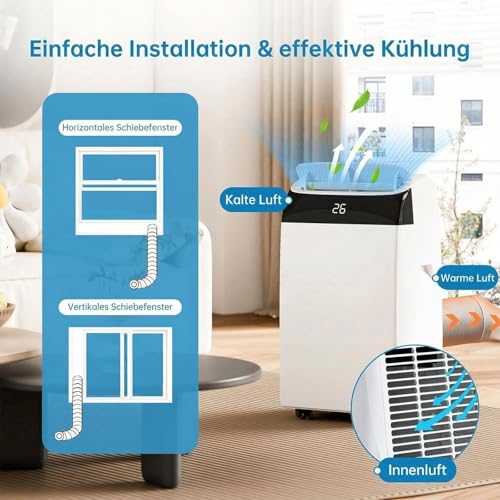 Garvee Klimaanlage Mobil 12000 BTU, 4-in-1 Mobile Klimaanlage mit Abluftschlauch Fernbedienung, Leise 51dB, Kühlen/Entfeuchten/Ventilator/Schlafmodus, Follow-Me, Kältemittel R290, für Räume bis 50㎡ – Bild 6