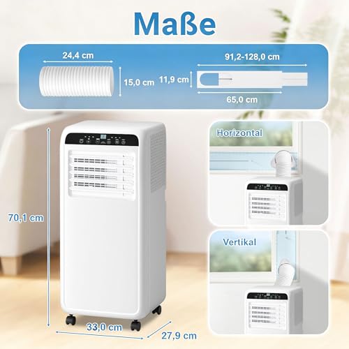 DollarDash 7000 BTU Mobile Klimaanlage, 3-in-1 Klimagerät mobil bis 25 m² mit Kühlfunktion, Lüftung, Entfeuchtung, Fernbedienung & Installationsset, 24-Stunden-Timer, leise stehende Klimaanlage – Bild 3