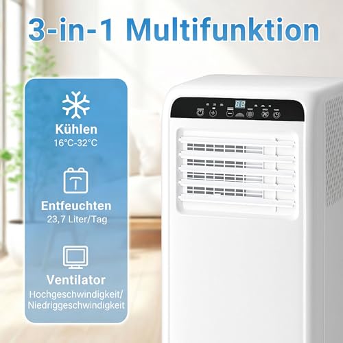 DollarDash 7000 BTU Mobile Klimaanlage, 3-in-1 Klimagerät mobil bis 25 m² mit Kühlfunktion, Lüftung, Entfeuchtung, Fernbedienung & Installationsset, 24-Stunden-Timer, leise stehende Klimaanlage – Bild 4